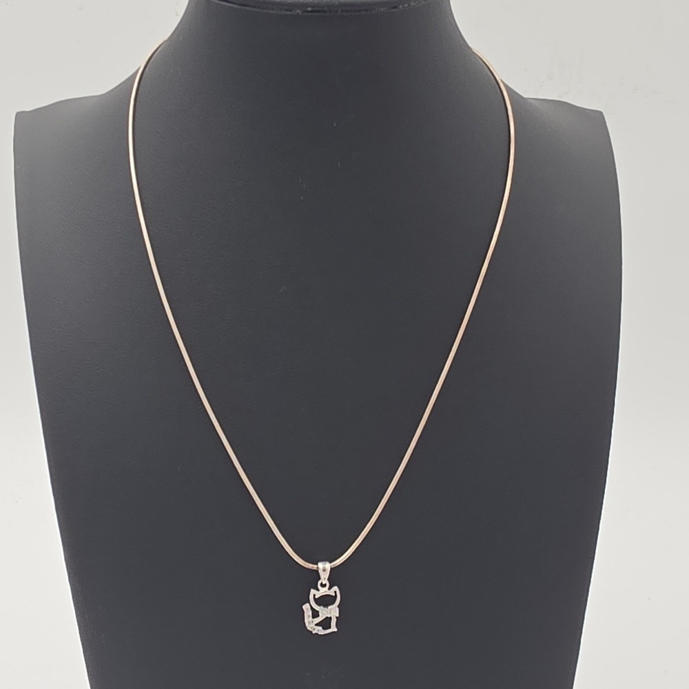 Cat Pendant Necklace Women 16" Sterling Silver Silver 925 Good Snake Chain CZ